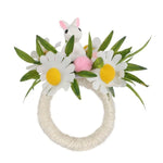 anneau serviettes pâques fleurs pissenlit oreilles lapin printemps décoratif blanc vert jaune rose