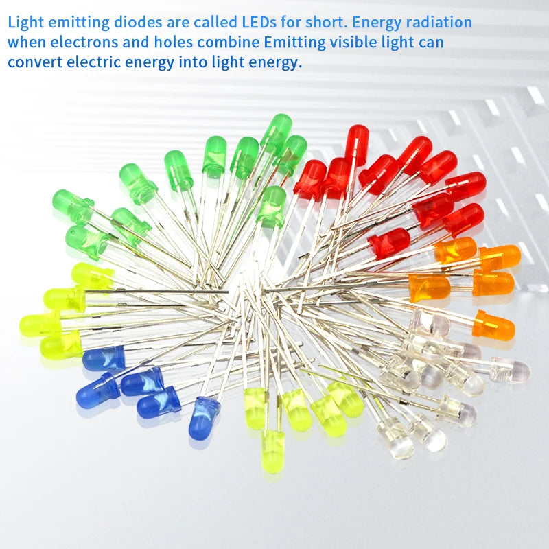 diodes led transparentes vert rouge jaune bleu orange simple utilitaire 20pcs 3couleurs 20pcs 5couleurs