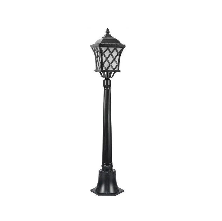 lampadaire extérieur bronze noir géométrique ip65 led 110cm hauteur abatjour transparent vieilliextérieur industrielle fixationsol