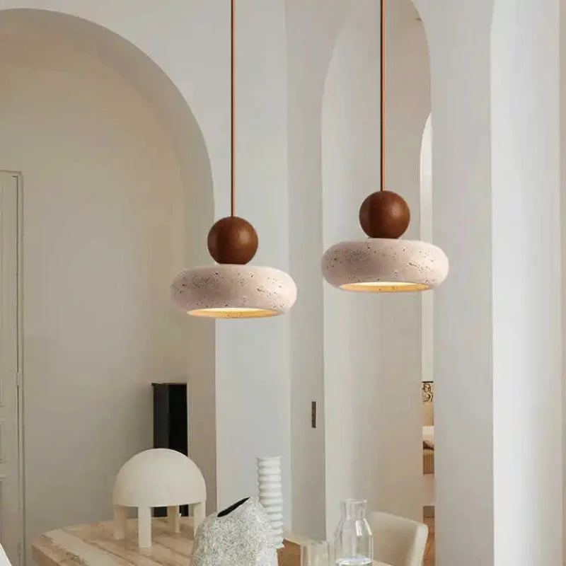 suspension lumineuse moderne pierre agate jaune taches brunes texture granuleuse blanc chambre étude restaurant