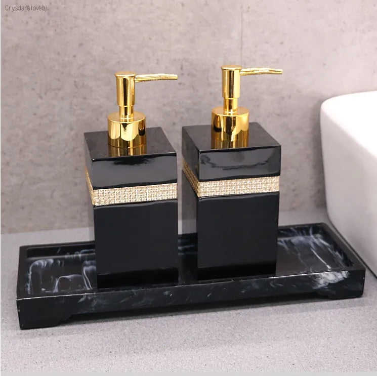 distributeur savon huiles essentielles moderne élégant blanc noir marbré set accessoires