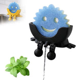 porte éponge cartoon souriant éponge dentelée ventouse évier couleur bleue jaune verte