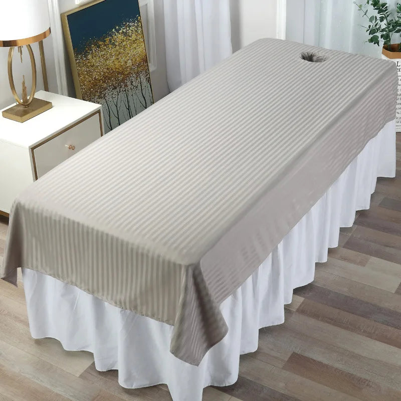 drap lit salon beauté blanc vert gris rose rayures horizontales coton confortable moderne lit