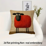 housse coussin mouton noir illustration cartoon zip beige rouge décoration maison 45x45cm