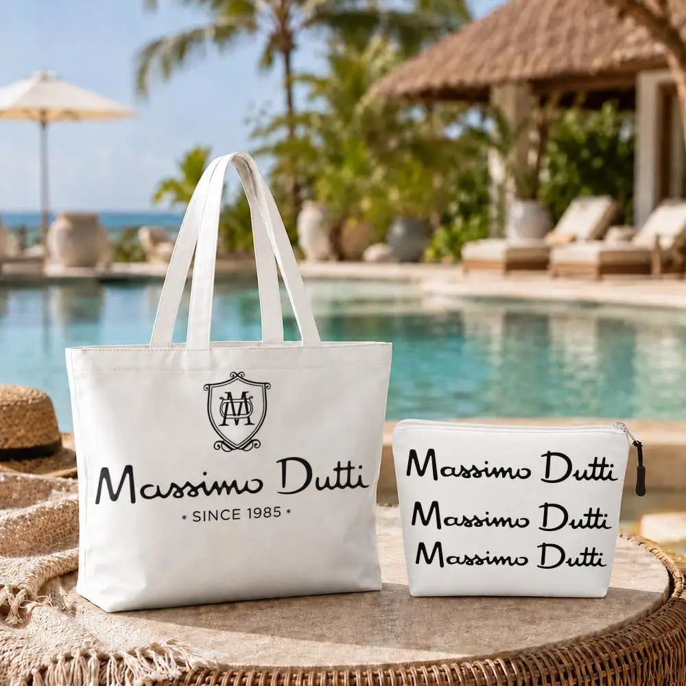 sac main toile blanche pochette logo poignées détachables fermeture éclair