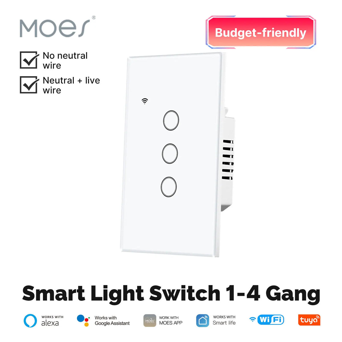 interrupteur intelligent lumière blanc mat moderne wi fi alexa google controle tactile sans fil
