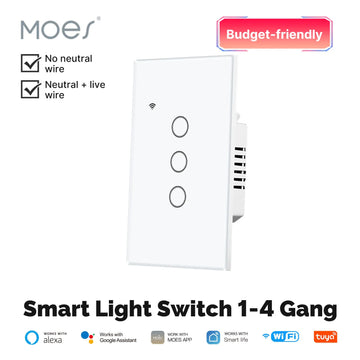 interrupteur intelligent lumière blanc mat moderne wi fi alexa google controle tactile sans fil