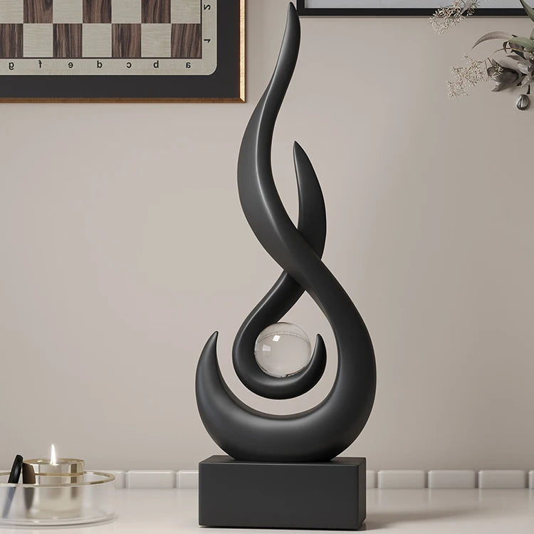 Sculpture décorative abstraite spirale sphère transparente moderne minimaliste noir blanc