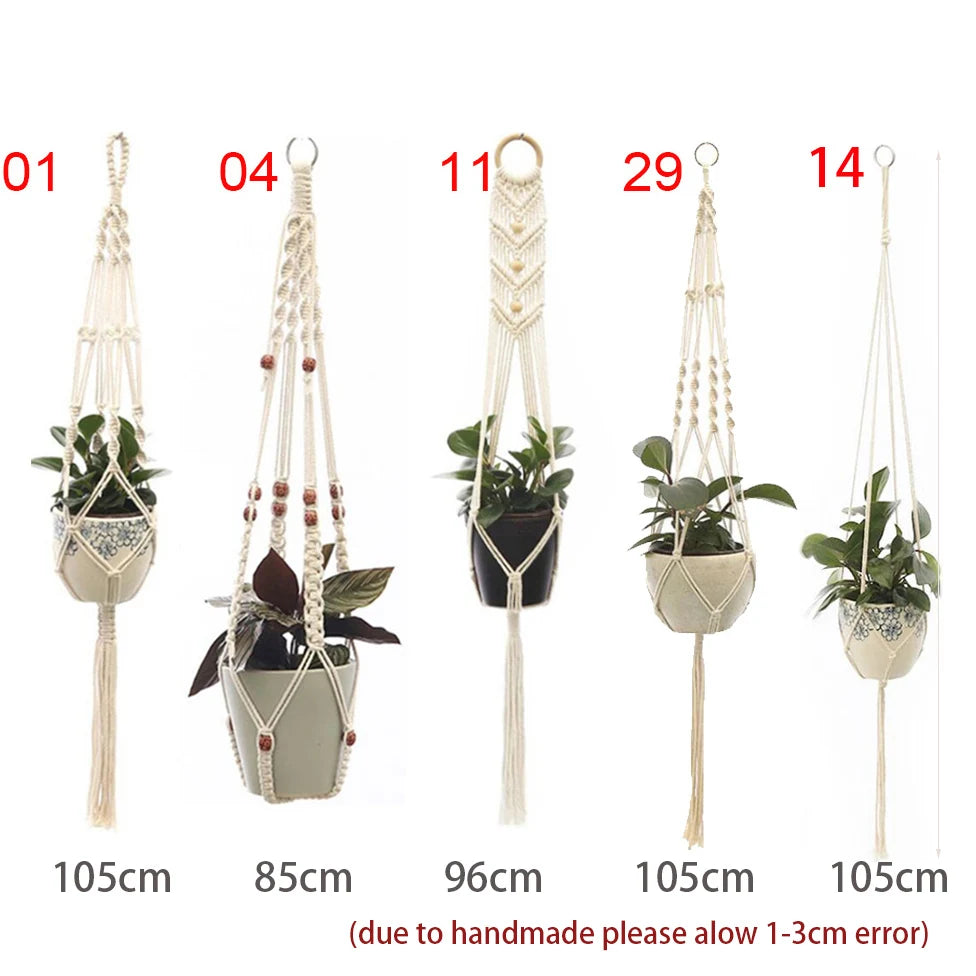 suspension murale macramé boho plante corde coton annneau métallique blanc artisanalintérieur jardin