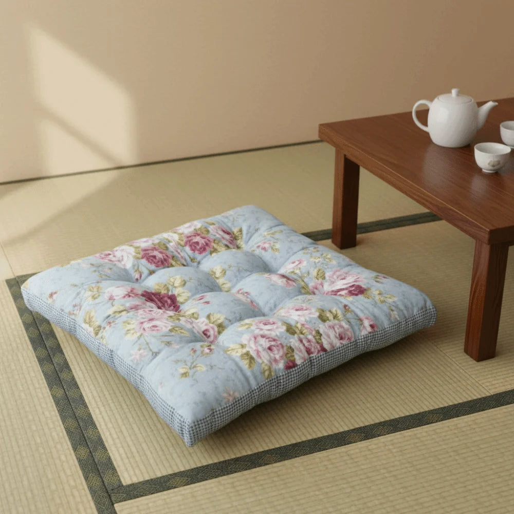coussin chaise carré patchwork floral rose bleu doux coton épais imperméable