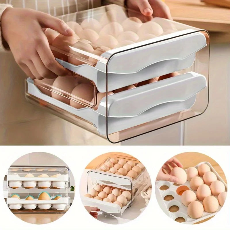 rangement œufs plastique transparent double niveau blanc orange réfrigérable cuisine moderneReusable organisateur kitchenware