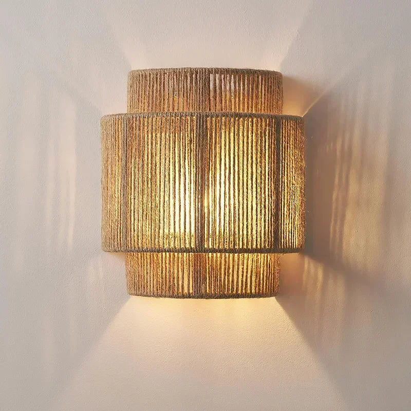 lampe murale moderne bambou led beige clair tissage vertical cuisine chambre coucher entrée salle