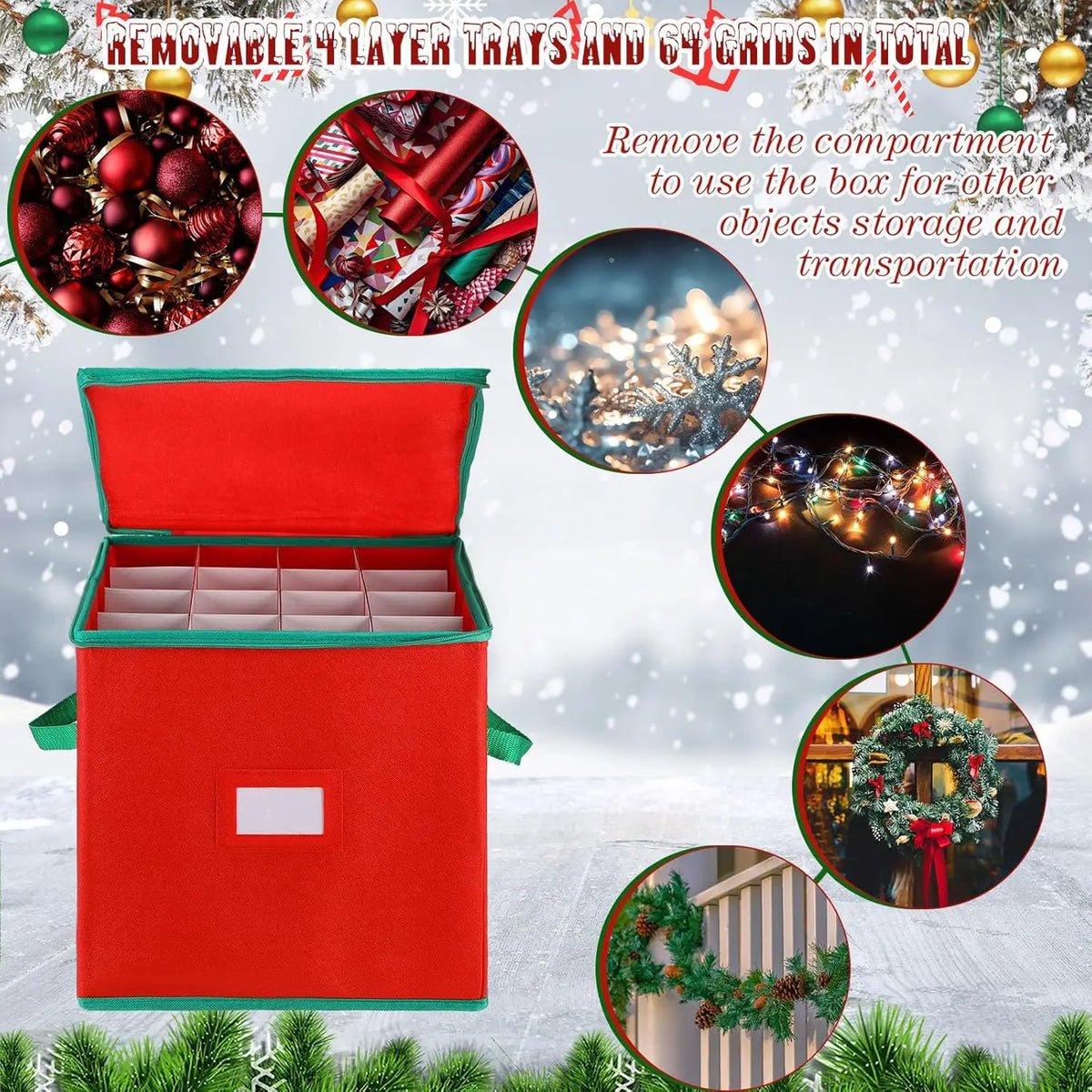 Rangement pour ornements de Noël capacité 64 pièces