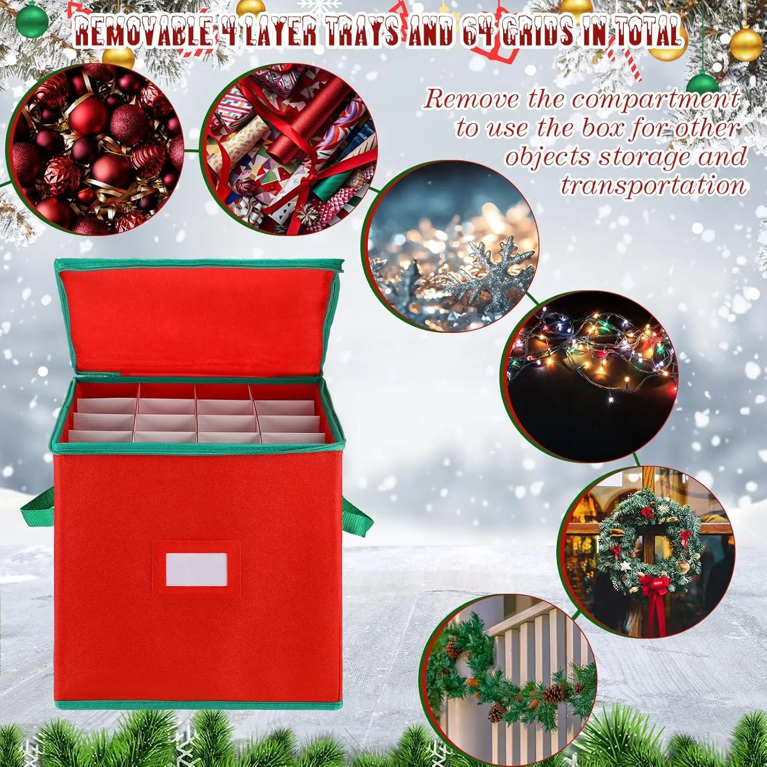 Rangement pour ornements de Noël capacité 64 pièces