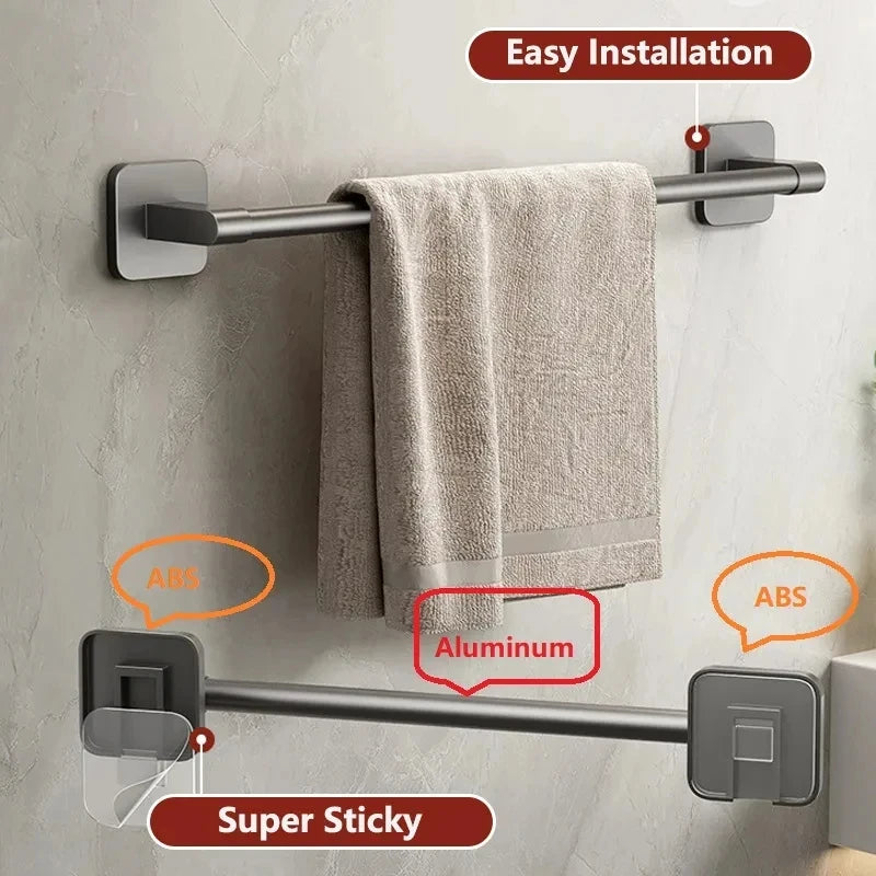 porte serviettes mural adhésif gris moderne salle bain support rangement horizontal serviettes bouteilles d'eau