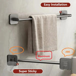 porte serviettes mural adhésif gris moderne salle bain support rangement horizontal serviettes bouteilles d'eau