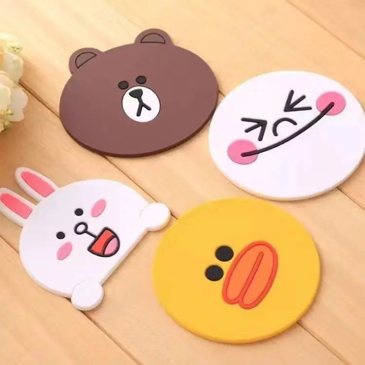 coasters silicones dessins animés personnages cartoona bears rabbits ducks mignons