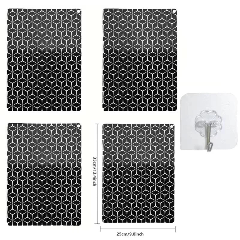 protège plaque induction silicone anti rayures moderne noir blanc hexagones adhésif durable rond rectangle