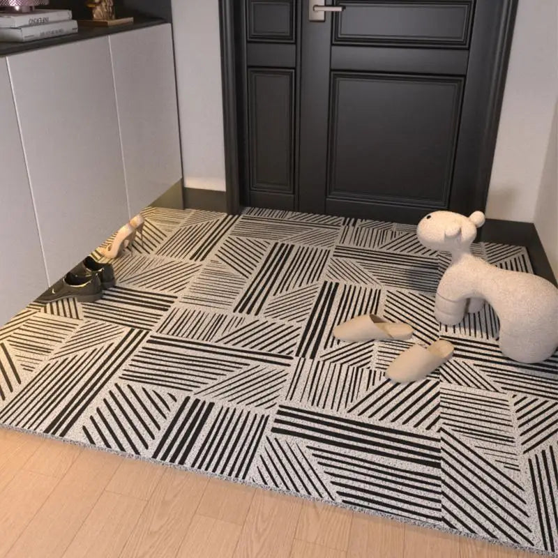 tapis d'entrée extérieur pvc noir blanc motif géométrique moderne antidérapant couloir porte