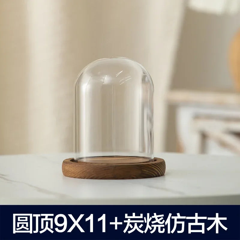 cloche verre transparent base bois bougie parfumée décoration maison moderne