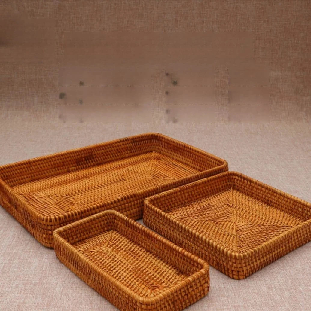 paniers rotin tressé marron clair traditionnels rangement présentation maison cuisine