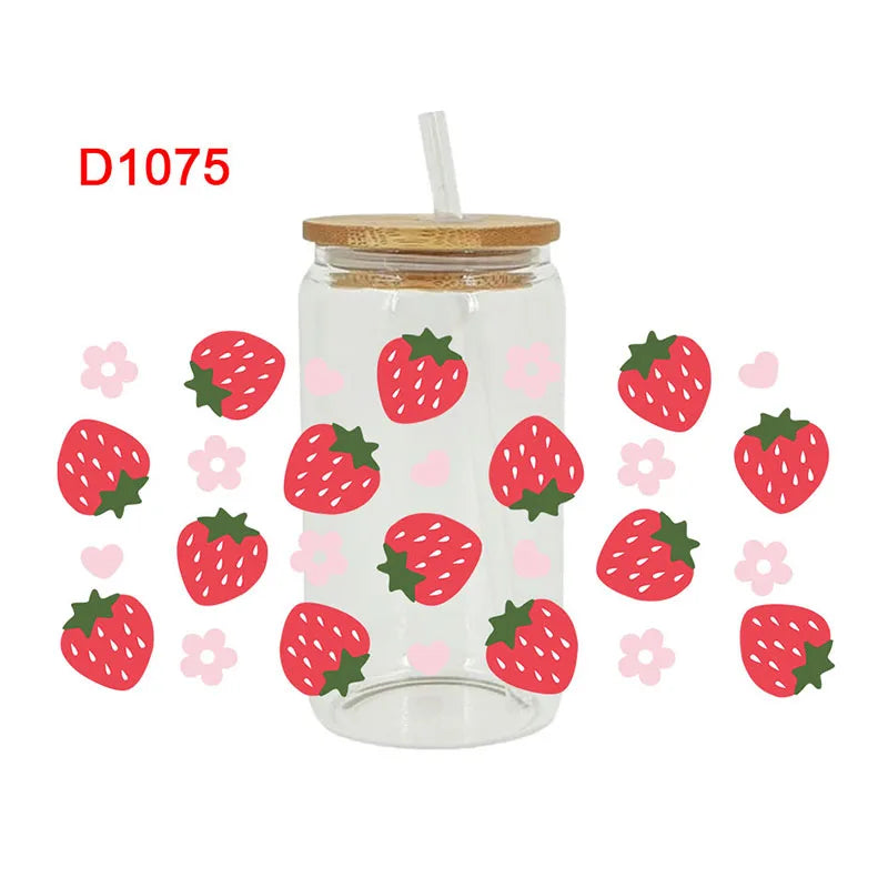 autocollants décoration diy fruits fleurs transparent tropical bouteille verre couvercle paille