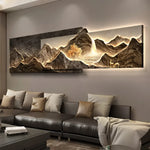 tableaux decoratifs muraux modernes paysagistes cascade arbres effet texturé salon marron foncé