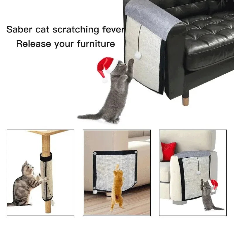 tapis griffoir moderne sisal beige bordure élastique chat jouet plumeuxSuspensons là car nous devons
