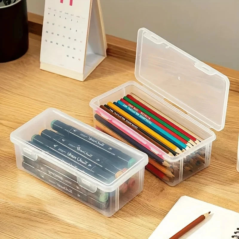 lot boites rangement plastique transparentes couvercles crayons feutres maison