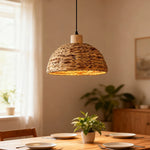lampe suspendue tissée main bois naturel moderne salon restaurant
