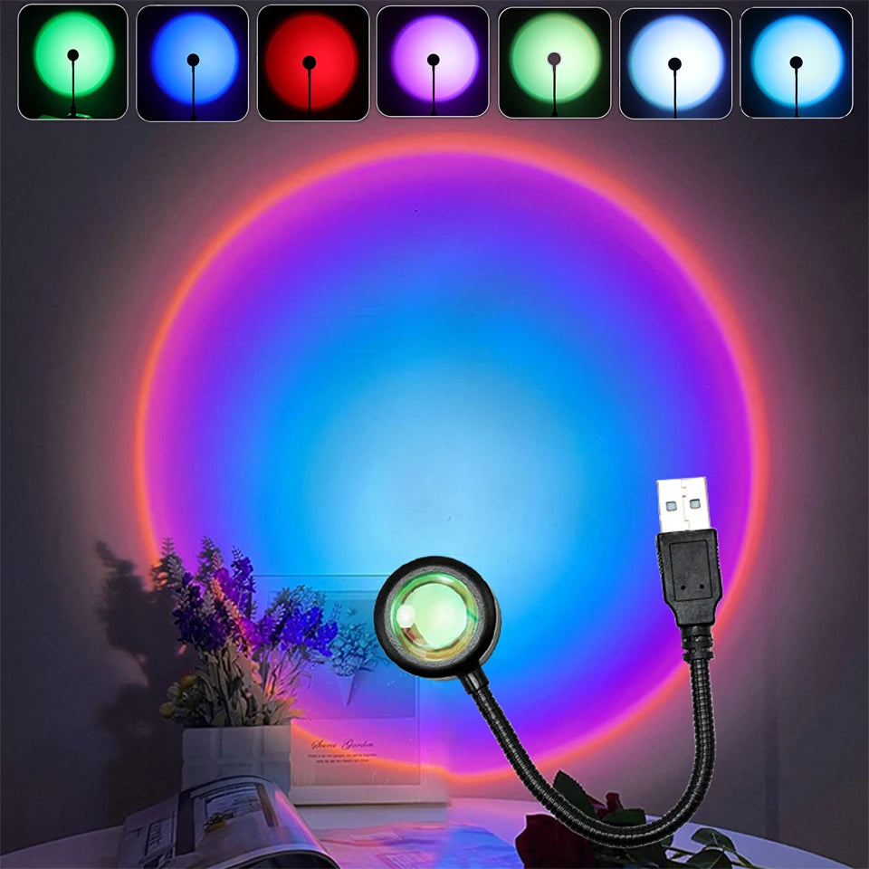 veilleuse led arc ciel projection motif silhouettes plantes deco chambre rouge bleu violet