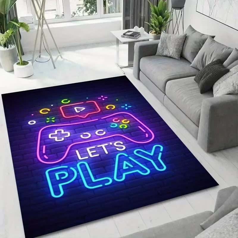 tapis moderne abstrait manettes jeu lettres start game let's play floral