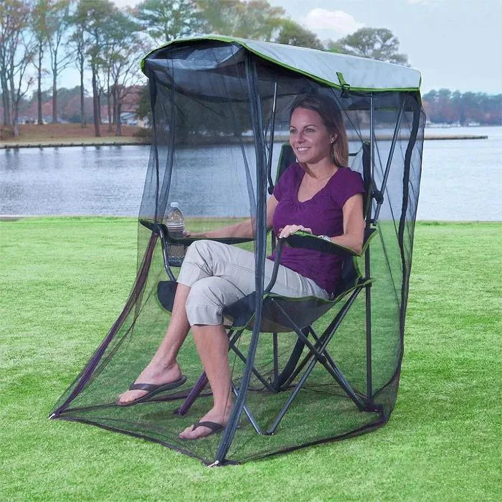 chaise pliante noire moustiquaire anti insectes portable poignées sac rangement extérieur moderne camping pêche