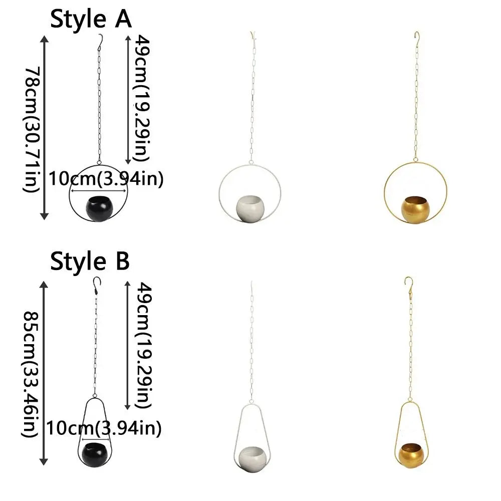 pots fleurs suspendus or noir modernes minimalistes chaîne résistants usure