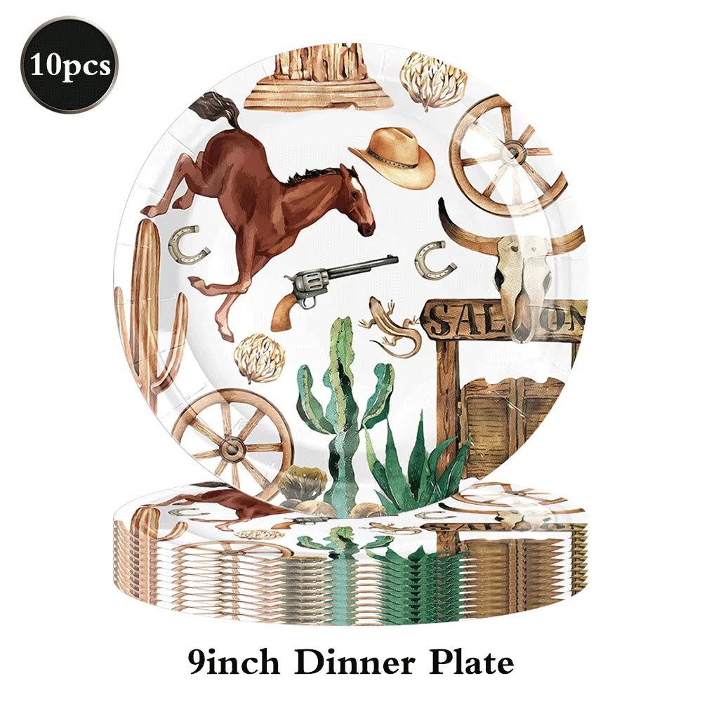 assiettes western verres serviettes nappe happy birthday chevaux cactus bottes motifs festives anniversaire noel