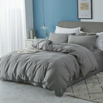 ensemble literie polyester uni noir gris moderne taie oreiller housse couette qualité