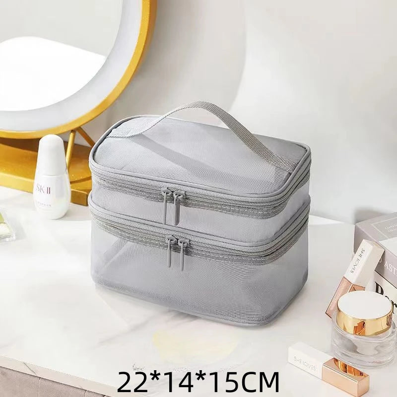 sac maquillage noir maille moderne poignée cosmétiques pinceaux maquillage rangement salle bain