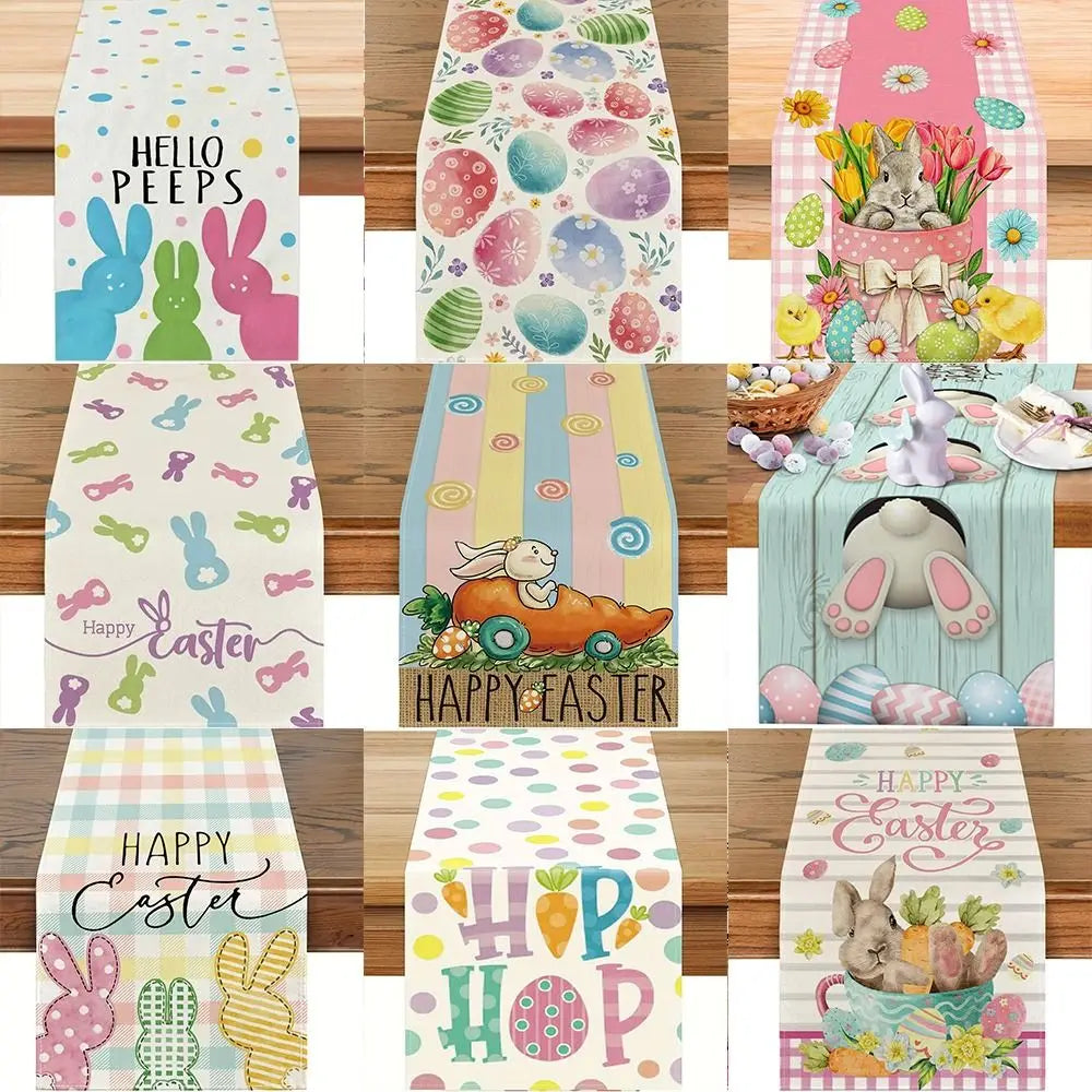 table pâques lapins fleurs happy easter multicolore rectangulaire festive imperméable polyester déco festive