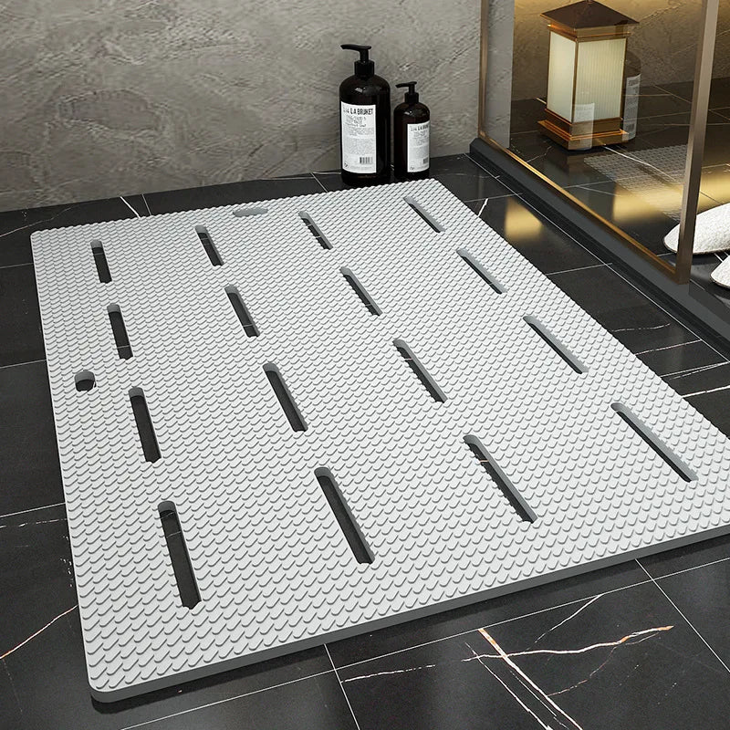 tapis bain antidérapant moderne hexagonal gris texturé douche imperméable hand washable