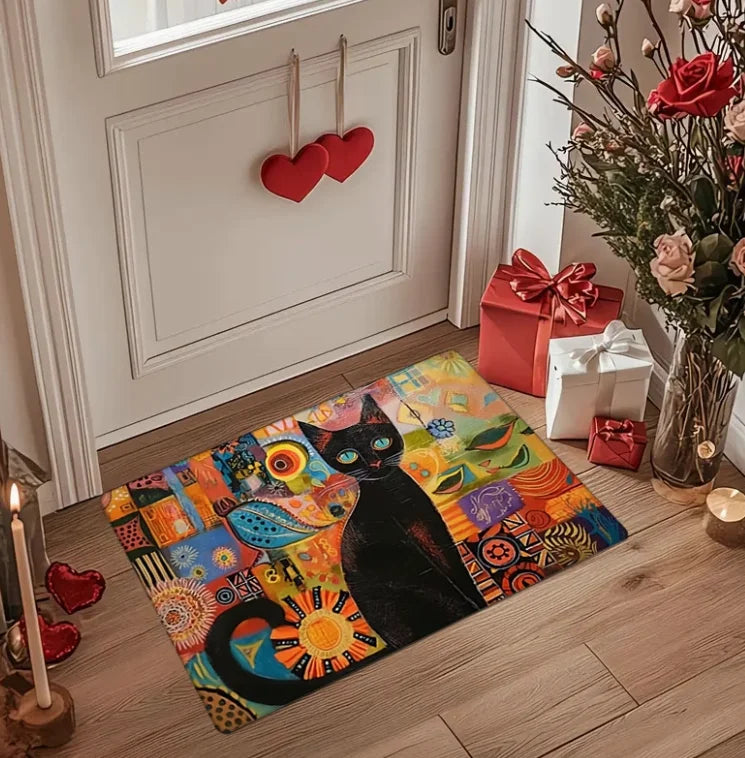 tapis sol antidérapant moderne multicolore chatons cœur géométrique salon chambre