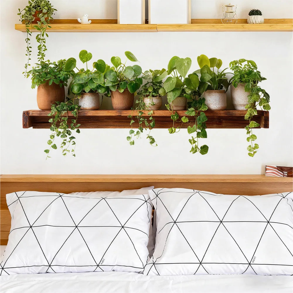 étagère murale moderne plante verte pot bois finition lisse naturelle rustiqueintérieur déco