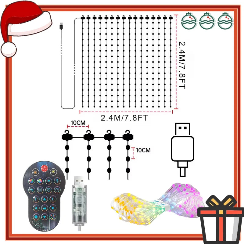 rideau lumineux led multicolore pixel art noel télécommande application mobile
