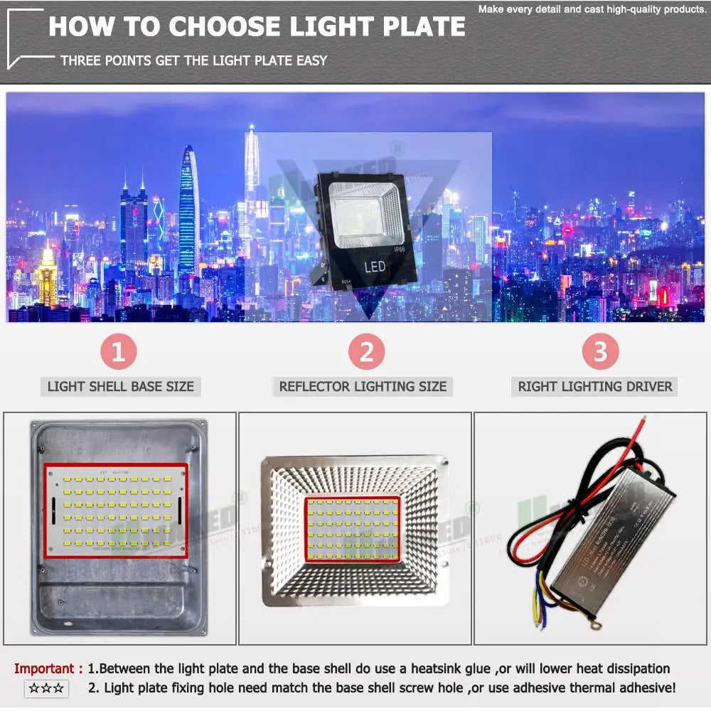 plaque led moderne 10w 20w 30w 50w 100w 150w smd5054 pcb alu chroméextérieur blanc