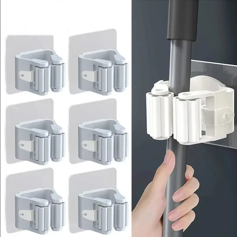 porte balai mural adhésif blanc gris support nettoyage multiple PVC respectueux environnement fixe mur