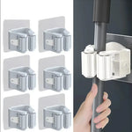 porte balai mural adhésif blanc gris support nettoyage multiple PVC respectueux environnement fixe mur