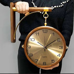 Horloge murale double face en bois rouge mouvement silencieux