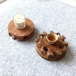 support circulaire bois texture naturelle vintage marron clair sculpté décoration maison présentoir artisanal industrial