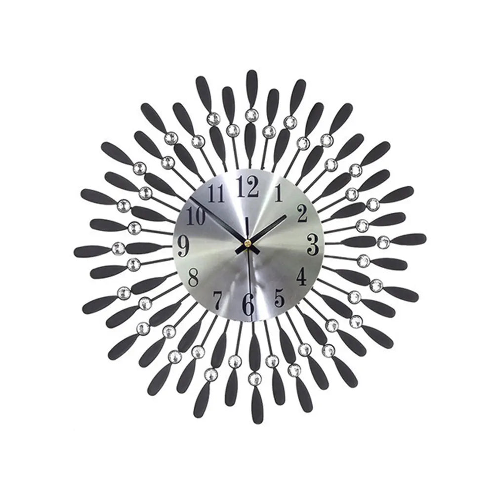 horloge murale moderne noire diamant strass salon décoration quartz aiguille unique face moderne opaquement