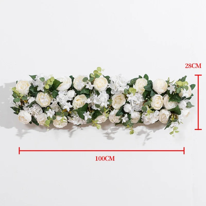 guirlande florale artificielle fleurs roses feuilles vertes décoration intérieure classique 100x28cm anniversaire mariage