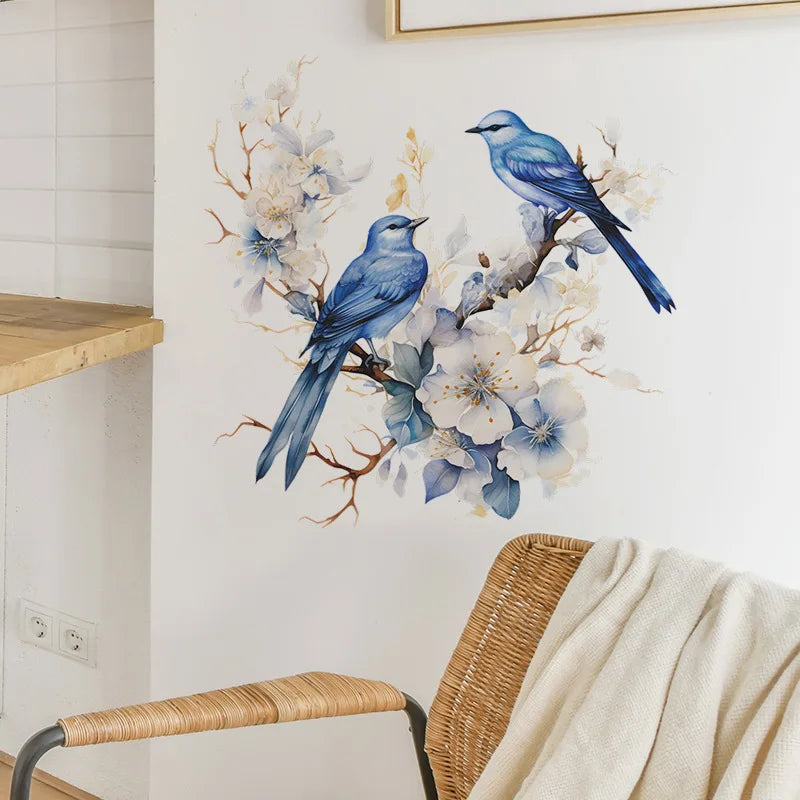 sticker mural fleurs oiseaux papillons classique art floral adhésif chambre salon